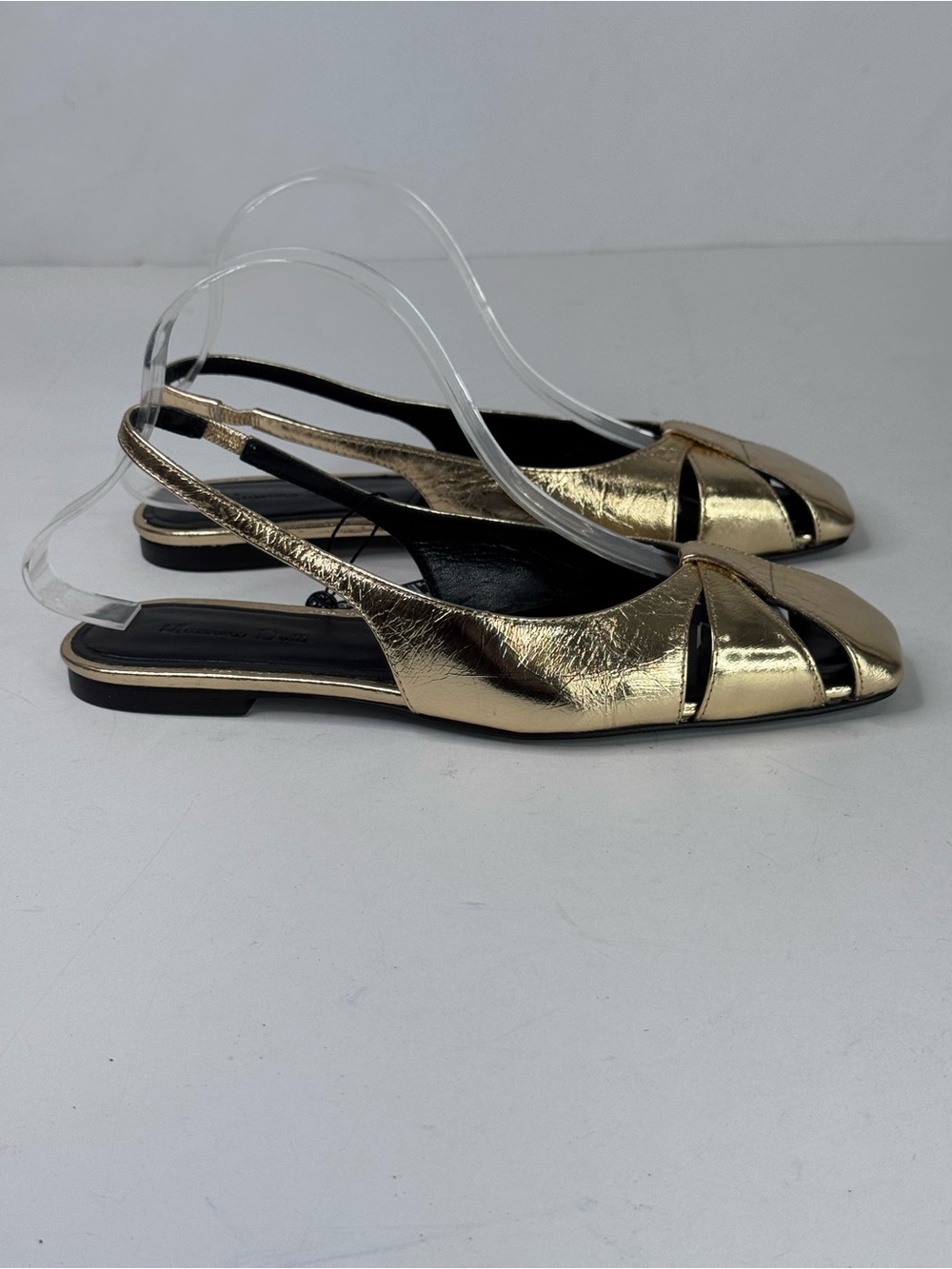 Massimo Dutti Metallic Gold Slingback Square-Toe Mules - Picture 2 of 8